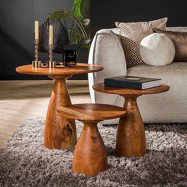 Tisch Set Massivholz in Akaziefarben 55 cm hoch (dreiteilig) günstig online kaufen