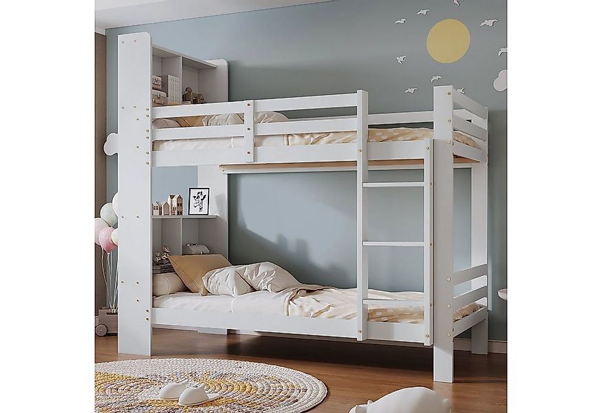 Celya Etagenbett Etagenbett mit Regalen,Stauraum Holzbett 90x200cm, Bettrah günstig online kaufen