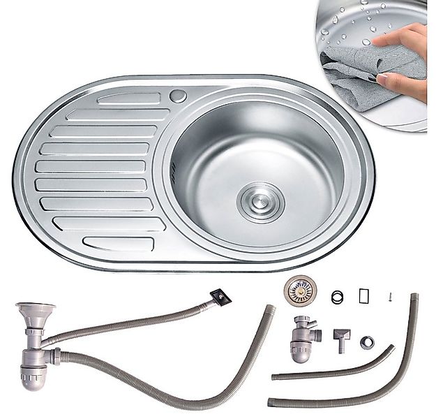 Feel2Home Edelstahlspüle 77cm Edelstahlspüle Rundbecken Einbauspüle Spüle + günstig online kaufen