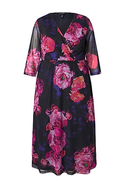 Ulla Popken Abendkleid Mesh-Maxikleid Blüten V-Ausschnitt günstig online kaufen