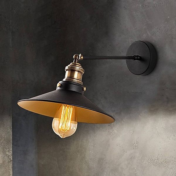 Wandleuchte Saglam, schwarz/gold, konisch, Höhe 20 cm, E27 günstig online kaufen