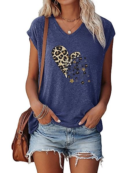 PYLIKE V-Shirt Shirts Damen Casual Leopardenherz Ausgefallene bequemes Tank günstig online kaufen