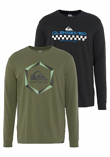 Quiksilver Langarmshirt Herren Doppelpack mit Logodruck günstig online kaufen
