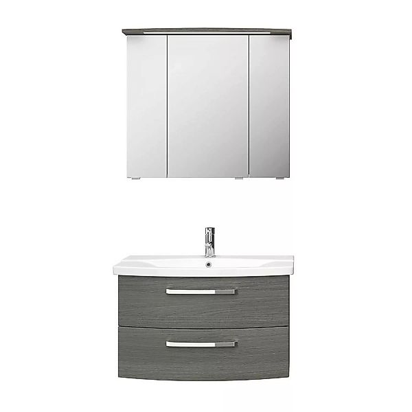 Badmöbel-Set FES-4010-66 Waschtisch und Spiegelschrank in Dekor Graphit Str günstig online kaufen