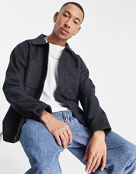 Bando – Hemdjacke aus Wolle mit Utility-Taschen-Grau günstig online kaufen