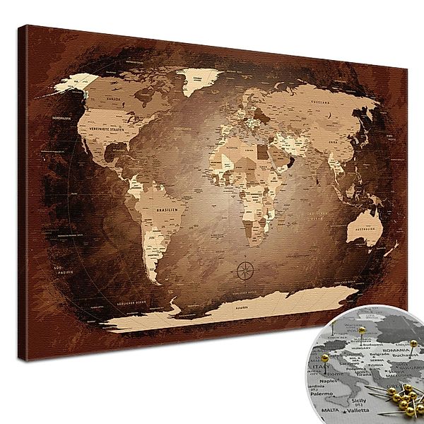 LANA KK Leinwandbild Weltkarte Pinnwand zum günstig online kaufen