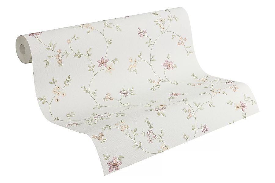 Bricoflor Landhaus Tapete mit Blumen Weiß Rosa Grün Blümchentapete im Vinta günstig online kaufen