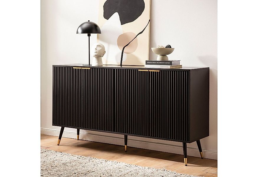 Wohnling Sideboard Sideboard Schwarz Eiche Dekor 150 cm Kommode Anrichte St günstig online kaufen