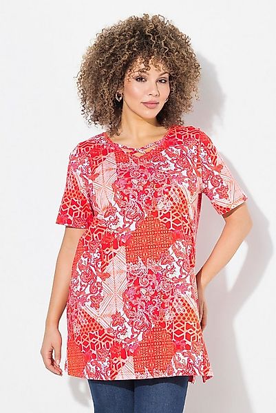 Ulla Popken Longshirt Longshirt Patchdruck A-Linie V-Ausschnitt Halbarm günstig online kaufen