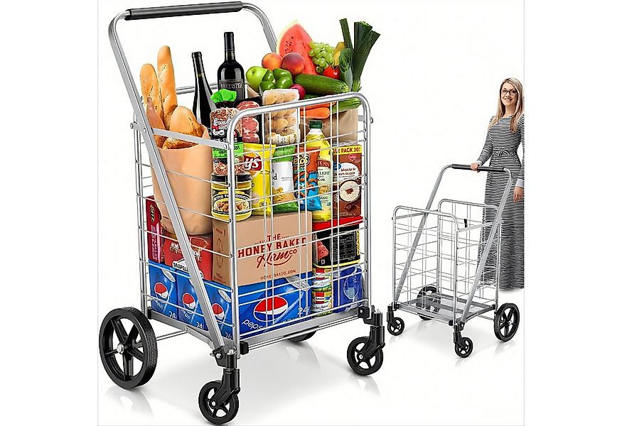 POPOLIC Einkaufstrolley flach zusammenklappbarer Einkaufswagen mit 360° dre günstig online kaufen