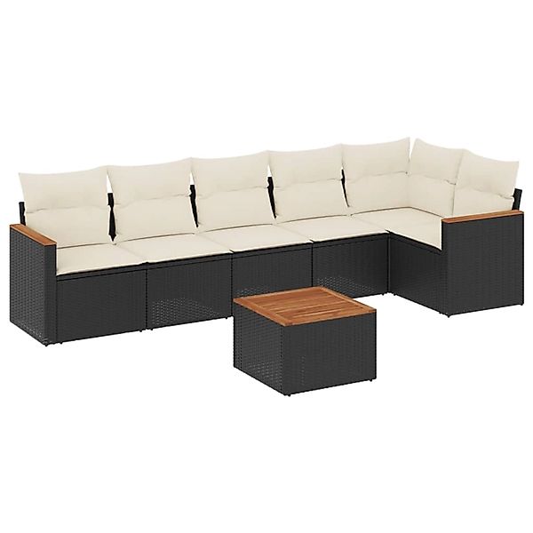 vidaXL 7-Tlg Garten-Sofagarnitur mit Kissen Schwarz Poly Rattan 3225993 günstig online kaufen