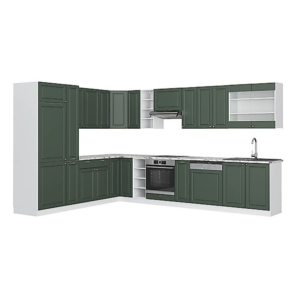 Vicco Fame-Line Eckküche Grün-Gold Landhaus/Weiß 347 x 257 cm AP Marmor günstig online kaufen