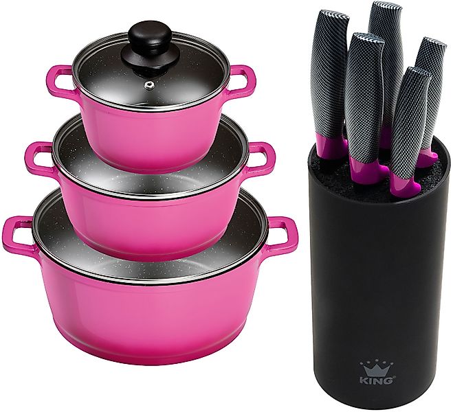 KING Topf-Set »Berry« Set, je 1 Kochtopf mit Deckel 16/20/24 cm, Messerbloc günstig online kaufen