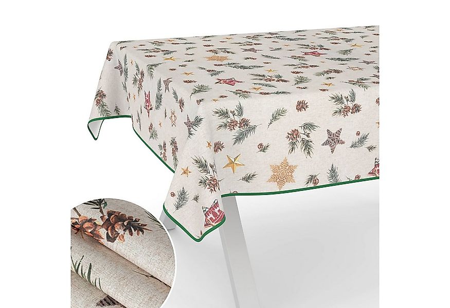 ANRO Tischdecke pflegeleicht Weihnachten Tischtuch Christmas Tannenzapfen T günstig online kaufen
