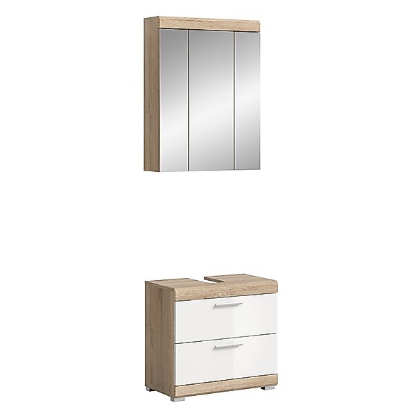 Badkombi Lambada m. Spiegelschrank Eiche Hell/Weiß Hochglanz 60 cm 2-tlg. günstig online kaufen