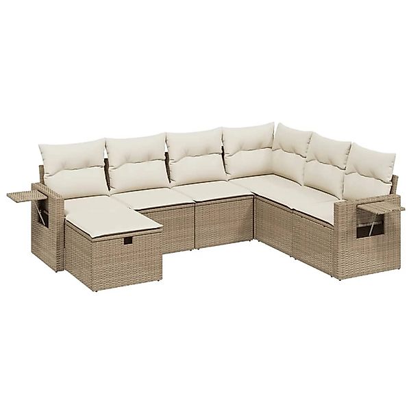 vidaXL 7-Tlg Garten-Sofagarnitur mit Kissen Beige Poly Rattan 3263834 günstig online kaufen