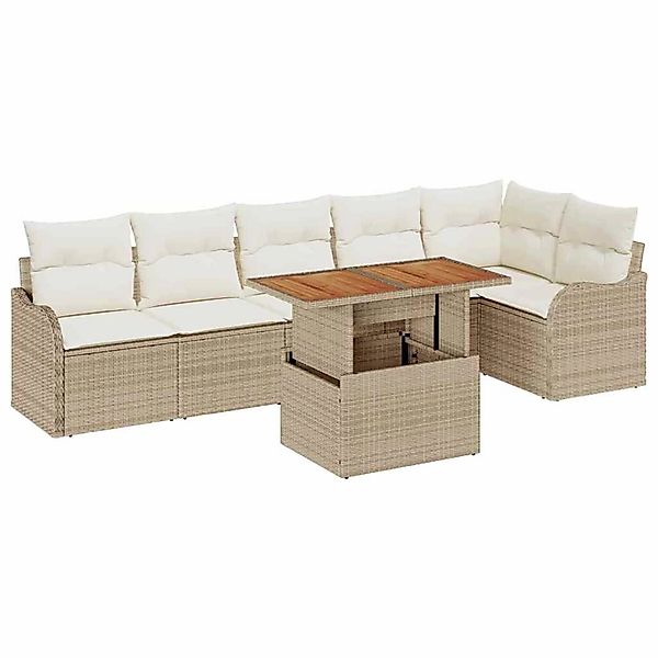 vidaXL Garten-Sofa-Set mit Speicher 7-Tlg Beige Poly Rattan 3358206 günstig online kaufen