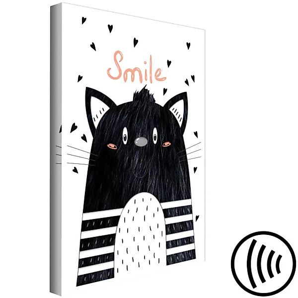 Leinwandbild Schwarz-Weiß-Kreatur - abstrakte Grafik mit einem lächelnden K günstig online kaufen