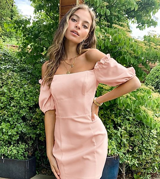 Miss Selfridge Petite – Schulterfreies Kleid in Rosa günstig online kaufen