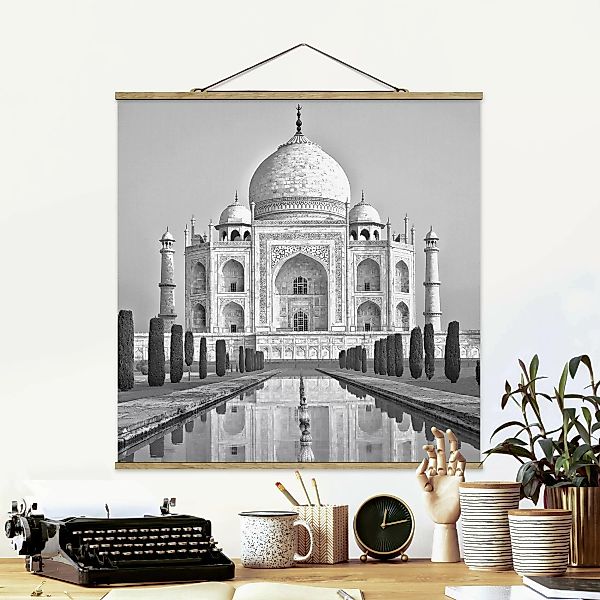 Stoffbild Architektur mit Posterleisten - Quadrat Taj Mahal mit Garten günstig online kaufen