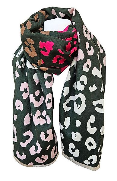 Schal SAISON weicher Schal Leo Farbwechsel Dunkelgrün Beige Fransen günstig online kaufen