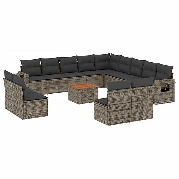 vidaXL 14-Tlg Garten-Sofagarnitur mit Kissen Grau Poly Rattan 3224821 günstig online kaufen