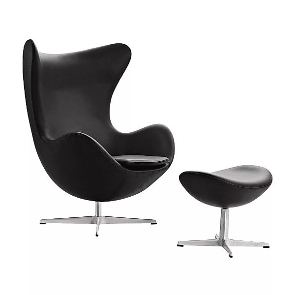 Fritz Hansen - Aktion Egg Chair/Das Ei™ Sessel + Hocker Leder - schwarz/Aur günstig online kaufen