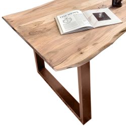 Echtholztisch aus Akazie Massivholz und Metall Bügelgestell günstig online kaufen