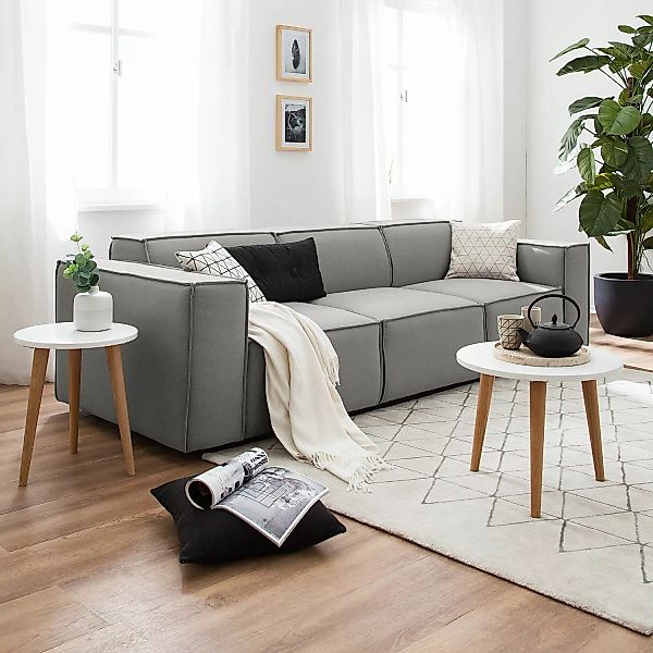 home24 Sofa Kinx 3-Sitzer Graubraun Strukturstoff 260x72x96 cm (BxHxT) Mode günstig online kaufen