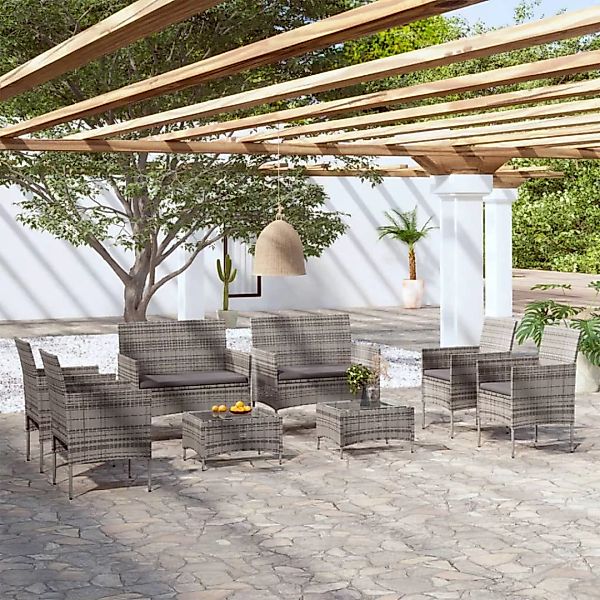 8-tlg. Garten-lounge-set Mit Auflagen Poly Rattan Grau günstig online kaufen