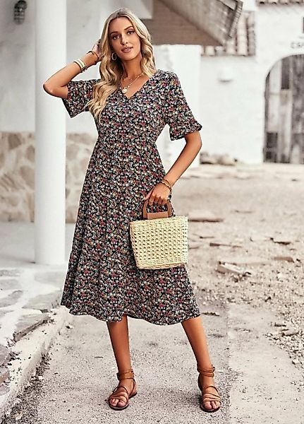 DEBAIJIA Dirndl Sommerkleid Damen Frauen Bedruckter Kleid lässiger Mode günstig online kaufen