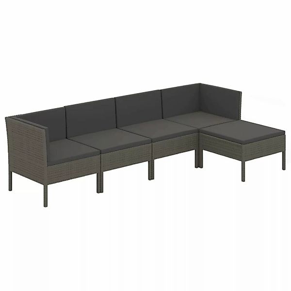 5-tlg. Garten-lounge-set Mit Auflagen Poly Rattan Grau günstig online kaufen