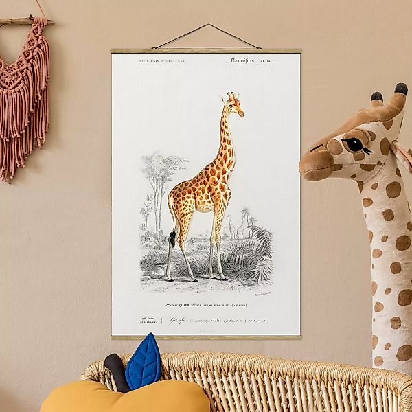 Stoffbild Tiere mit Posterleisten - Hochformat Vintage Lehrtafel Giraffe günstig online kaufen