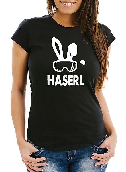MoonWorks Print-Shirt Damen T-Shirt Ski-Haserl Ski-Hase günstig online kaufen