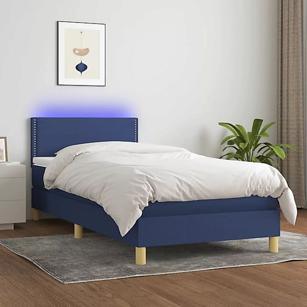 vidaXL Boxspringbett Boxspringbett mit Matratze LED Blau 100x200 cm Stoff B günstig online kaufen