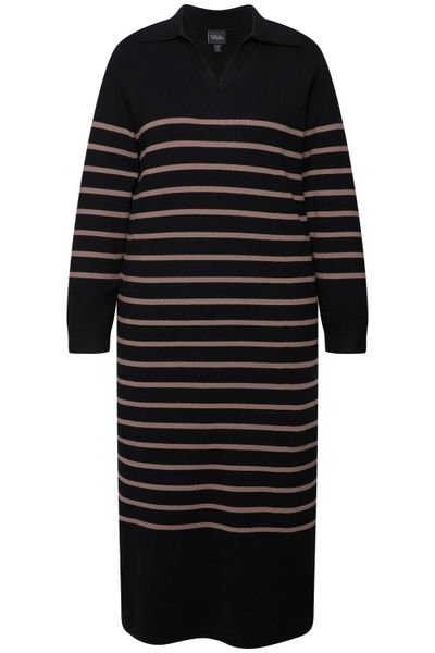 Ulla Popken Midikleid Strick-Midikleid Streifen Kragen günstig online kaufen