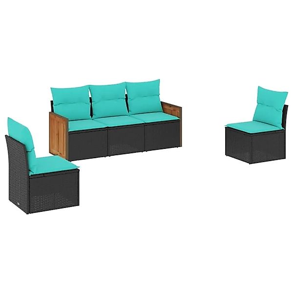 vidaXL 5-Tlg Gartensofa-Set mit Kissen Schwarz Polyrattan 3227527 günstig online kaufen