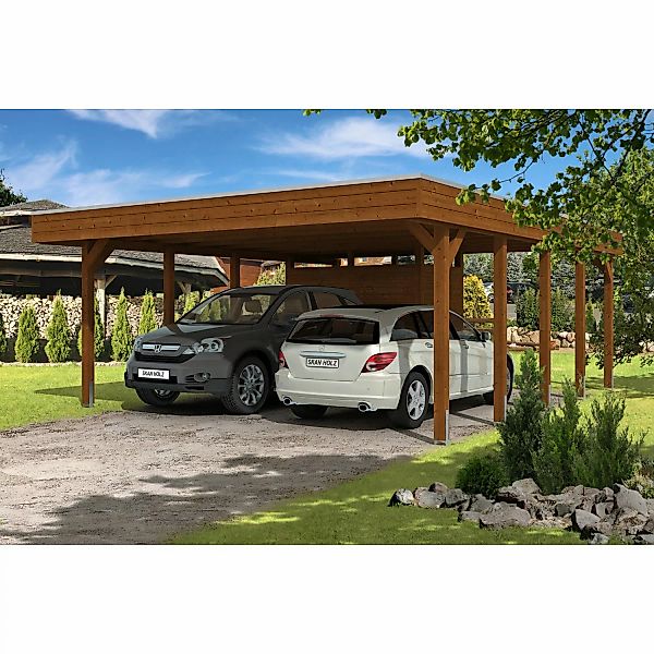 Skan Holz Carport Friesland Set 4 557 cm x 708 cm Nussbaum günstig online kaufen