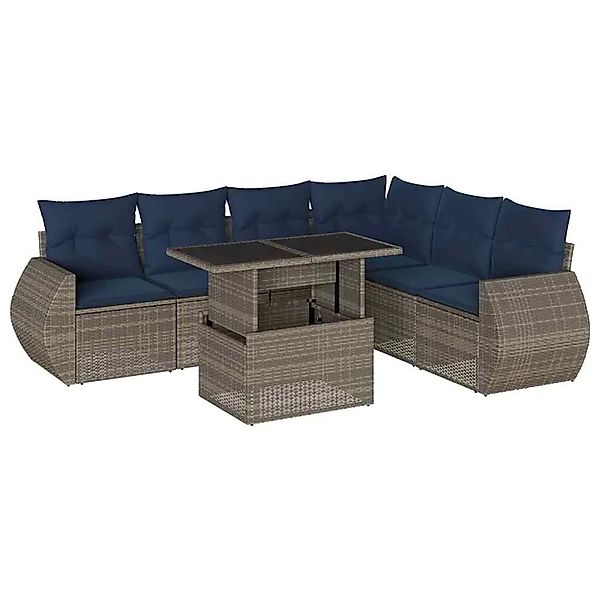 vidaXL 7-Tlg Gartensofa-Set mit Kissen Grau Polyrattan 3268561 günstig online kaufen