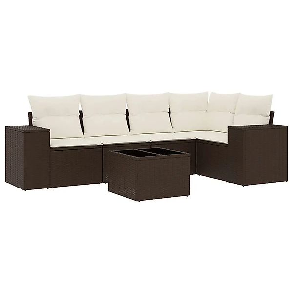 vidaXL 6-Tlg Garten-Sofagarnitur mit Kissen Braun Poly Rattan 3222542 günstig online kaufen