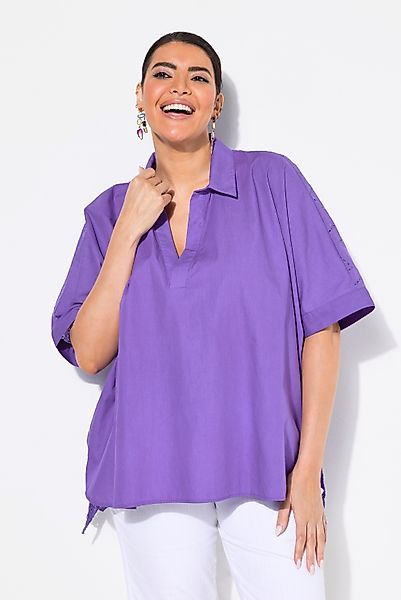 Ulla Popken Hemdbluse Bluse Lochstickerei Oversized günstig online kaufen