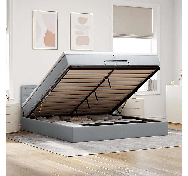vidaXL Bett, Ottoman-Bett mit Matratze Hellgrau 200x200 cm Stoff günstig online kaufen