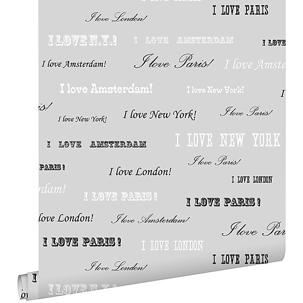 ESTAhome Tapete Ich Liebe Paris - Sprüche Silber und Schwarz 53 cm x 10,05 günstig online kaufen