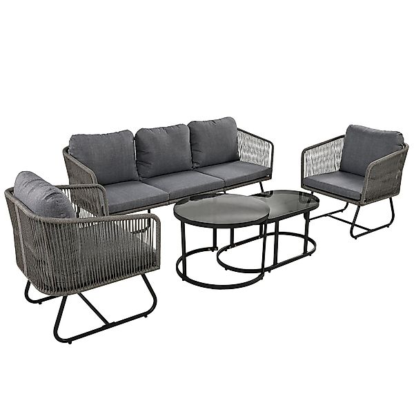 5-teiliges Garten-Lounge-Set mit Seil, verstellbare Füße, glatte Glas-Tisch günstig online kaufen