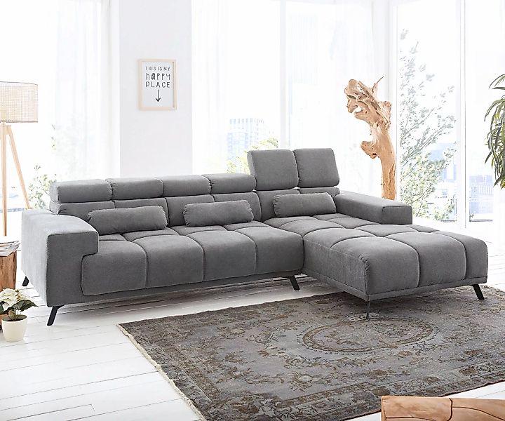 DELIFE Ecksofa Ordino, Mikrofaser Grau 285x200 Ottomane rechts Relaxfunktio günstig online kaufen