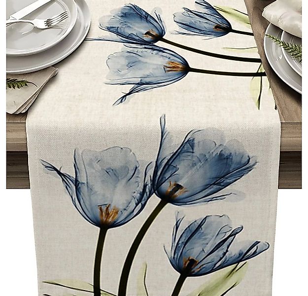FELIXLEO Tischläufer Tischläufer Blaue Blume 33x180cm Waschbare Leinen Tisc günstig online kaufen