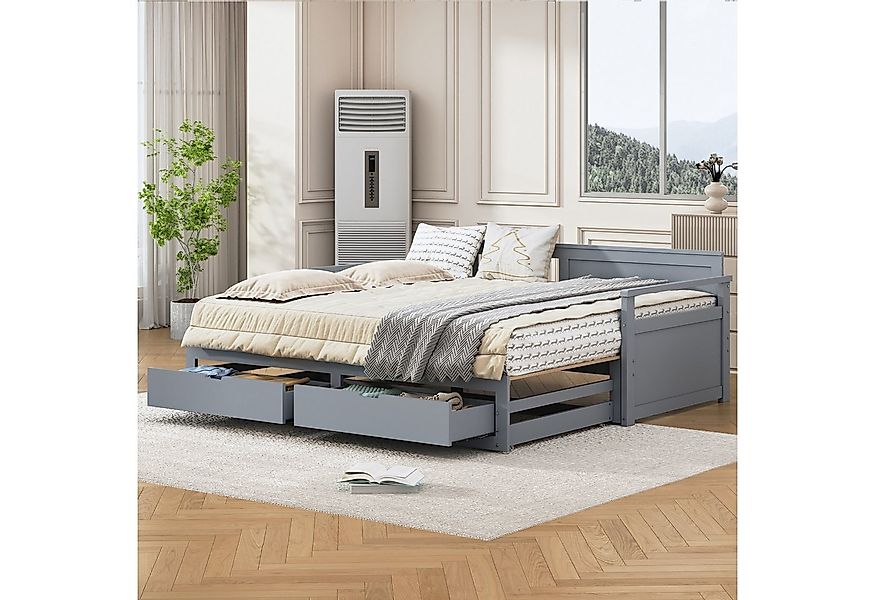 Odikalo Jugendbett Zwei-in-Eins-Tagesbett Kiefernbett Schubladen Ausziehbet günstig online kaufen