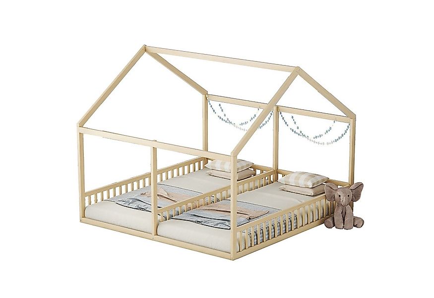 Flieks Kinderbett, Massivholz Einzelbett Doppelbett Hausbett 90x200cm 2 Lie günstig online kaufen