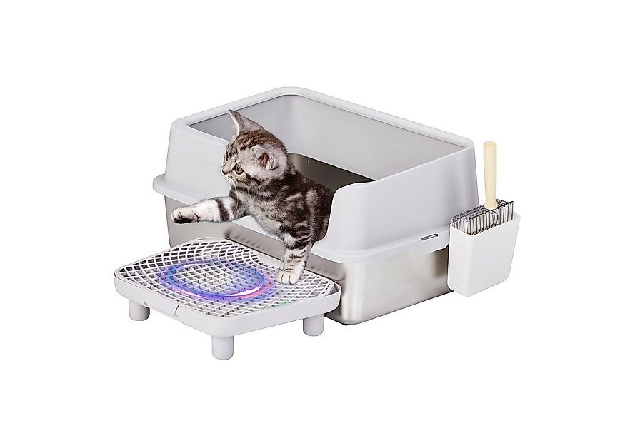 LALAHO Katzentoilette Katzenklo, Halbgeschlossen Edelstahl, mit Pedal und S günstig online kaufen