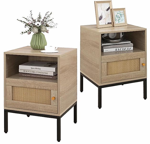 KOMFOTTEU Nachttisch (2-St), Nachtkonsole mit Schrank & Ablagefach günstig online kaufen